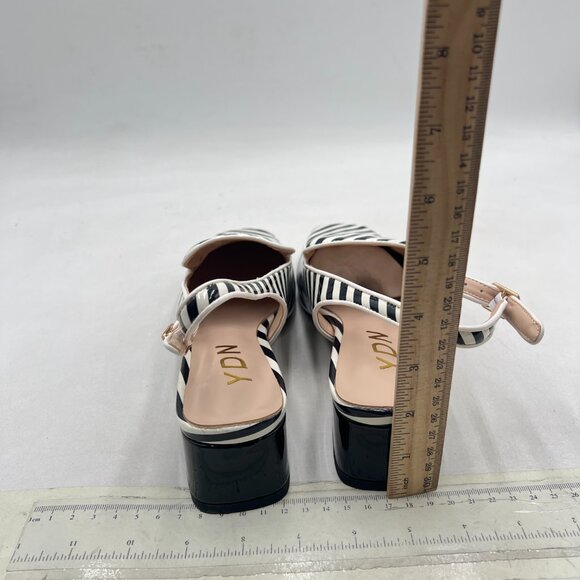 YDN Black Stripe Square Toe Block Low Heels Slingback Formal Loafer Dressy Pump - Picture 5 of 8